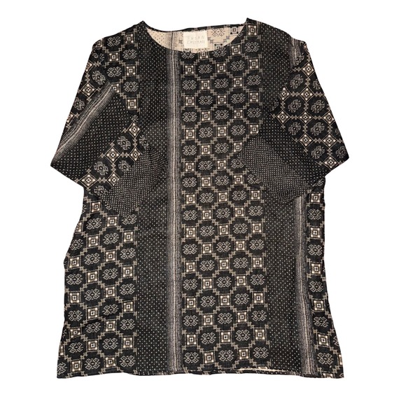 Susan Eastman Tops - Susan Eastman Womens Black White Geometric Print Tunic Top Half Sleeve Relaxed
